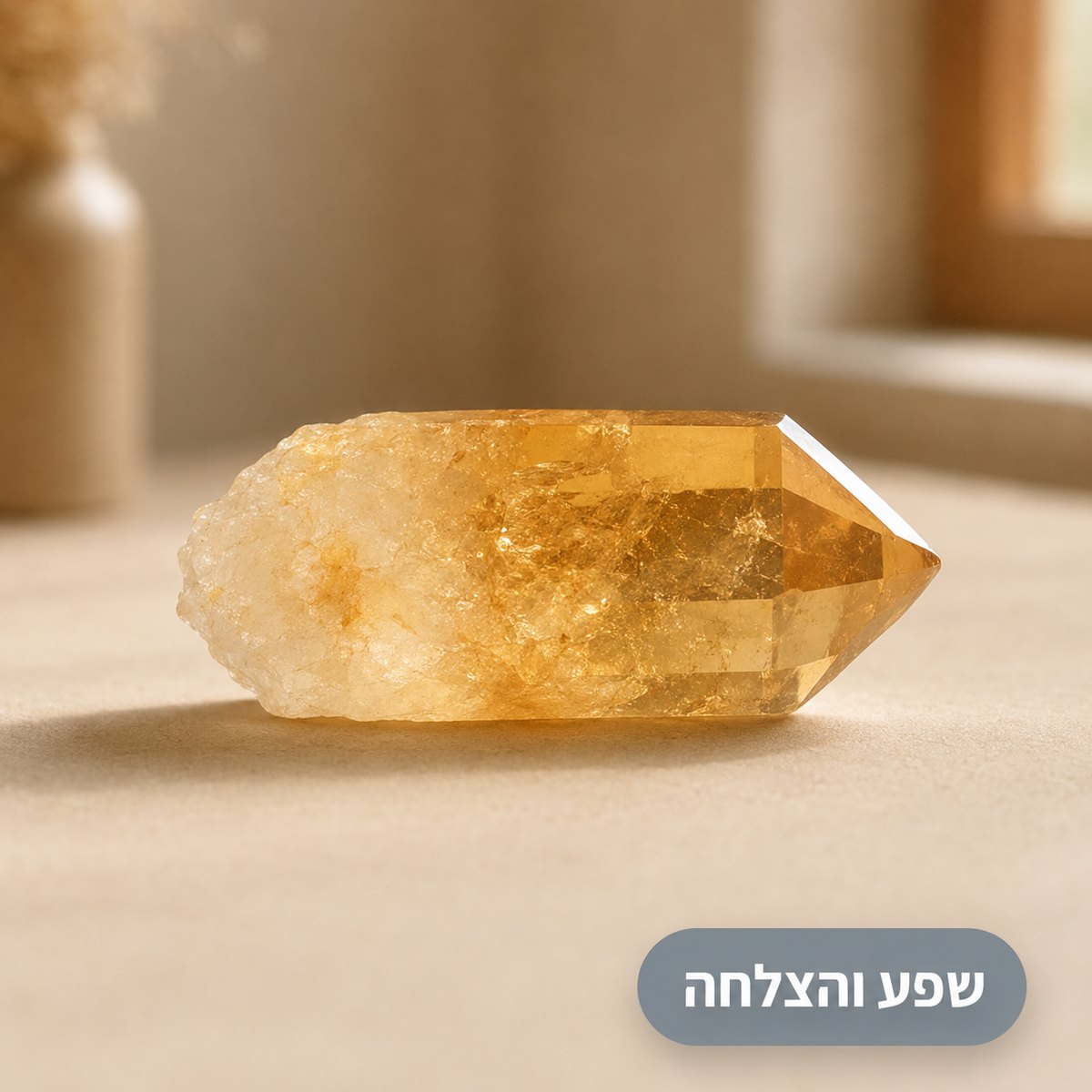 אבן ציטרין גולמית — צילום תקריב על רקע שמנת