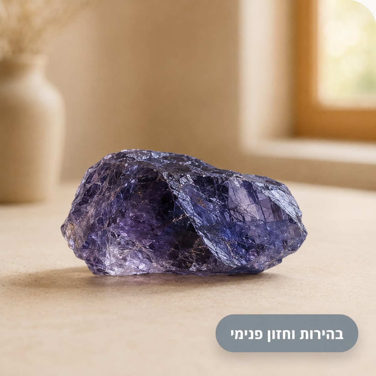 אבן איוליט גולמית — צילום תקריב על רקע שמנת